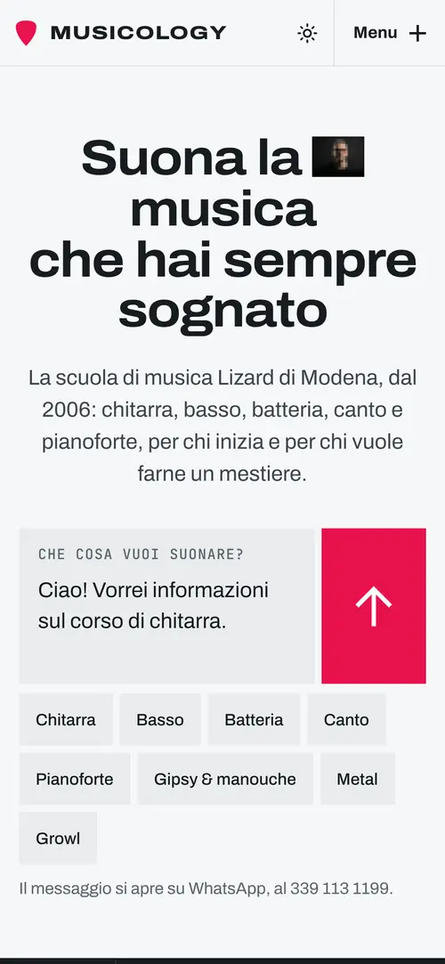 La home di Musicology dal telefono.