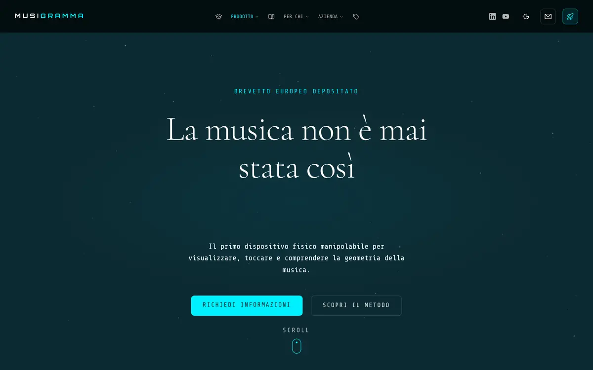 La pagina del dispositivo: brevetto europeo depositato, La musica non è mai stata così.