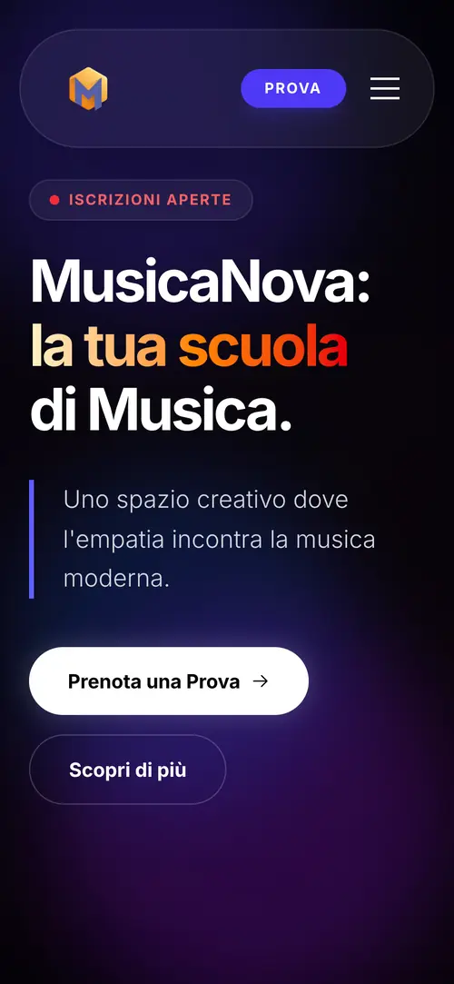 La home di MusicaNova dal telefono.